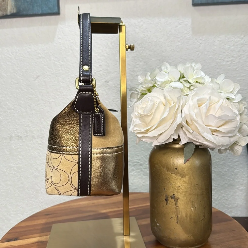 Coach Gold Patchwork Suede Small Purse Handbag - Picture 6 of 15